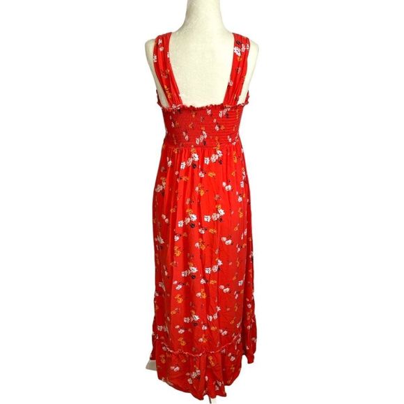 Isabel Maternity Red Floral Maxi Ruffle Dress Size Medium - Picture 3 of 9